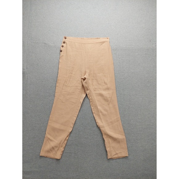 BCBGeneration Pants - BCBGeneration Women Pants Beige Side Button Elastic Waist High Rise Logo Outdoor